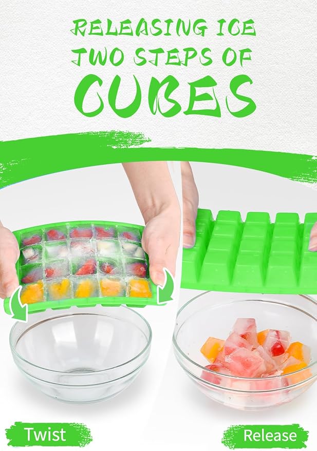 4 Pack Mini Ice Cube Trays for Freezer-Easy Release & Stackable | Small Ice Cube Trays with Lid-Tiny Ice Cube Tray for Mini Fridge with Freezer, Perfect for Cocktails,Whiskey,Juice. Green