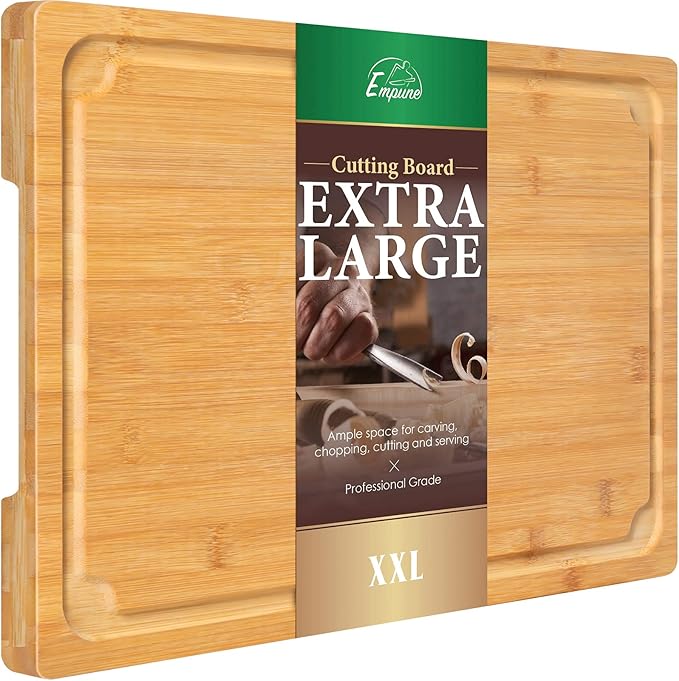 2XLarge Cutting Board, 20" Bamboo Cutting Boards for Kitchen with Juice Groove and Handles Kitchen Chopping Board for Meat Cheese board Heavy Duty Serving Tray, 2XL, Empune by Empune