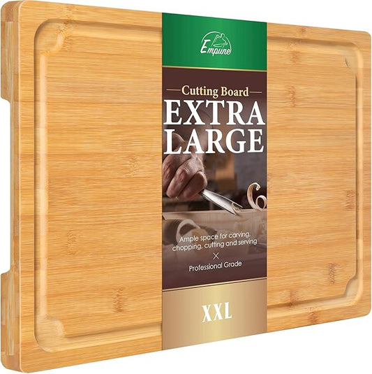 2XLarge Cutting Board, 20" Bamboo Cutting Boards for Kitchen with Juice Groove and Handles Kitchen Chopping Board for Meat Cheese board Heavy Duty Serving Tray, 2XL, Empune by Empune