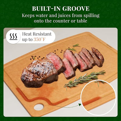 Kikcoin Wood Cutting Board, Cutting Boards for Kitchen Dishwasher Safe Non-slip Chopping Board with Juice Groove, Wood Fiber Composite Cutting Board with Hanging Hole, 14.6"*10.8" - Image 4