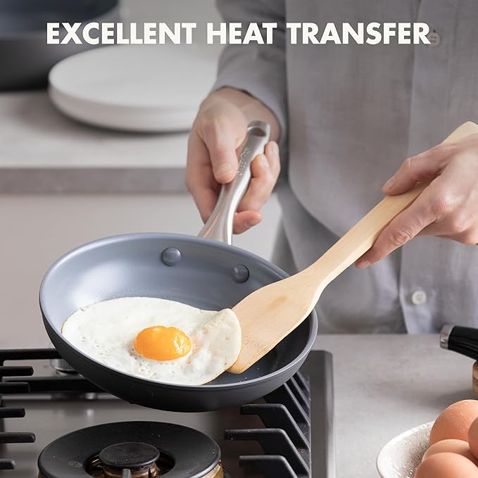 GreenPan Lima Hard Anodized 8" Frying Pan Skillet Nonstick, Ceramic Nonstick, PFAS-Free Nontoxic Pots and Pans, Oven & Broiler Safe, Stainless Steel Handle, Cookware for Eggs & Omelet, Gray - Image 5