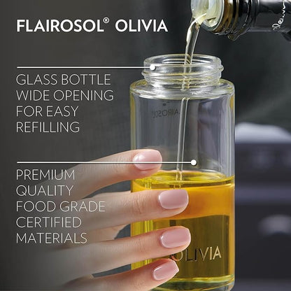 OLIVIA SIGNATURE Advanced Kitchen Oil Sprayer Technology, Fine Mist & Portion Control, Refillable Glass Olive Oil Cooking Spray Bottle for Air Fryer, Salad, BBQ, 130ml (Gold Print) - Image 7