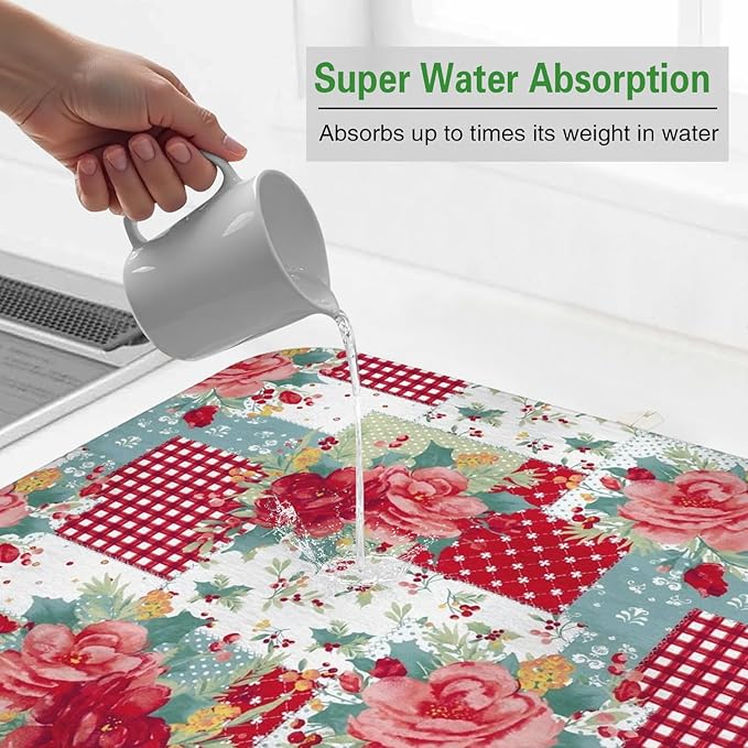 Dish Drying Mat Drainer Pads - Extra Large Microfiber Drying Mats for Dishes Kitchen Counter Super Absorbent Pads for Draining Racks (Red,16"x18" )