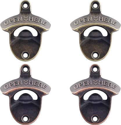 Vintage Wall Mounted Soda Bottle Opener Bronze, Rustproof Cooler Mount Beer Cap Opener Antique Copper (4 PCS)
