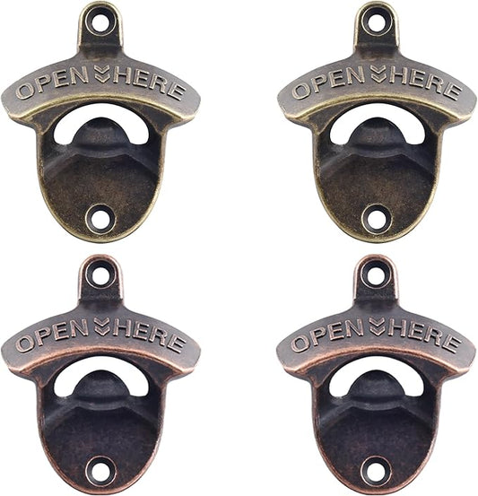 Vintage Wall Mounted Soda Bottle Opener Bronze, Rustproof Cooler Mount Beer Cap Opener Antique Copper (4 PCS)