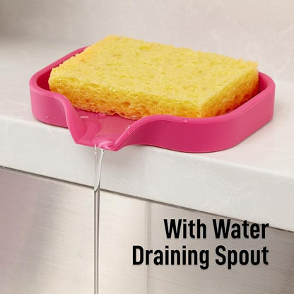 Zulay Kitchen Small Silicone Sponge Holder (4.9x3.3”) – Space-Saving Sink Organizer Tray for Sponge, Soap, Brush & More – Compact Non-Slip Dish for Kitchen & Bathroom (Honeysuckle) - Image 8