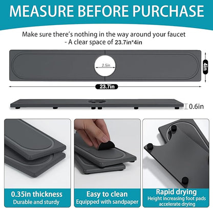 Faucet Mat for Kitchen Sink with Raised Feet, Fast Drying Diatomite Stone Sink Tray, Water Absorbent Faucet & Sink Splash Guard, Prevents Moisture Buildup, Durable Protector for Bathroom Counter