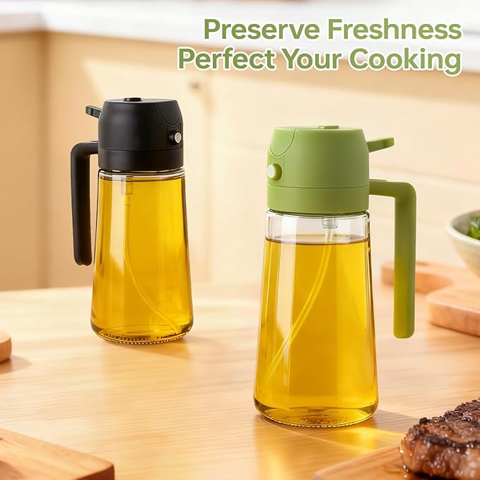 2Pcs Glass Oil Sprayer for Cooking 16oz/470ml, Kitchen Gadget for Air Fryer, Salad, BBQ, Frying（Black+Green） - Image 7