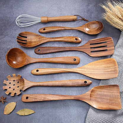 Teak Kitchen Utensils,Wooden Soup Spoon Kitchenware Seasoning Scoop Dipping,Oil Dipper,Meal Rice Scoop,Natural Utensils Handcrafted Cutlery Tool (soup spoon(10.6x3.15in))…