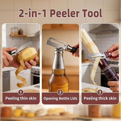 Multifunctional Vegetable Peeler, 2 in 1 Stainless Steel Fruit Veggie Peeler, Handheld Potato Peeler Knife with Bottle Opener Kitchen Tool for Peeling Carrrot Pineapple Pumpkin Papaya(2 Pack) - Image 4