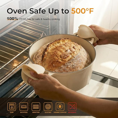 Parmedu 5.5QT Enameled Cast Iron Dutch Oven for Sourdough Bread Baking, Easy Cleaning, Versatile for Stewing, Roasting, Braised Chicken, Soup & More - Image 4
