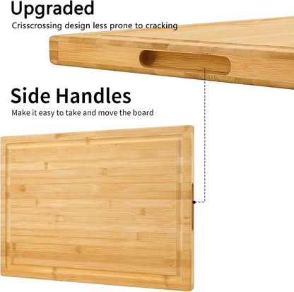 Utoplike Extra Large XXXL Bamboo Cutting Board 24 x16 Inch, Largest Wooden Butcher Block for Turkey, Meat, Vegetables, BBQ, Over the Sink Chopping Board with Handle and Juice Groove, Thickness 1.25"