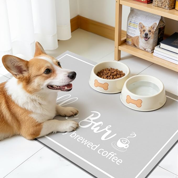 Findosom Dish Drying Mat, 16"x 24" Super Absorbent & Hide Stain Coffee Mat, Cuttable Drying Mat for Kitchen Counter, Coffee Bar Accessories, Under Dish Rack, Coffee Maker, Espresso Machine, LightGrey - Image 3