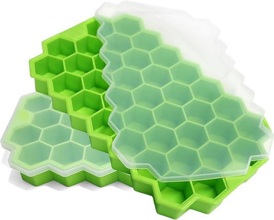 Ice Cube Trays for Freezer with Lid-Silicone Ice Cube Tray with Lid Ice Maker 2 Packs Green,Easy-Release Reusable Ice Cube in Organizer Bins or Ice Bucket for Cocktail bar or Iced Coffee Cup by BIDFUL