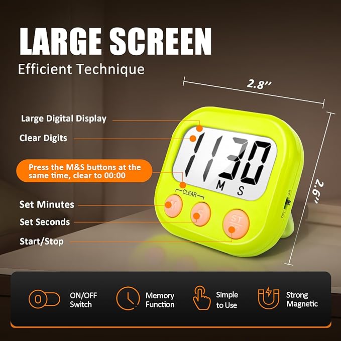 2 Pack Kitchen Timers Loud Ring Digital Timers for Cooking Magnetic Green - Image 3