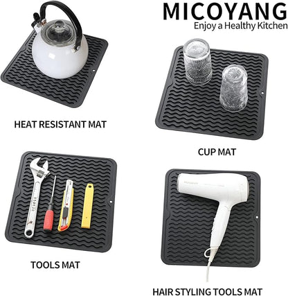 MicoYang Silicone Dish Drying Mat for Multiple Usage,Easy clean,Eco-friendly,Heat-resistant Silicone Mat for Kitchen Counter or Sink,Refrigerator or Drawer liner Black M 12 inches x 12 inches - Image 3