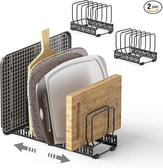 HzTinT 2PACK Cutting Board Organizer, Adjustable Divider Cutting Board Holder with Anti-slip Pads, Kitchen Cabinet Organizer for Baking Cookie Sheet Pan Bakeware Cookie, Black by HzTinT