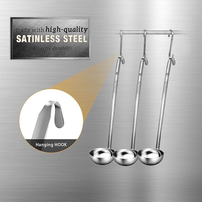 meekoo Stainless Steel Ladle Soup Handle Ladle with Pouring Rim for Kitchen Cooking Soup Sauce - Image 4