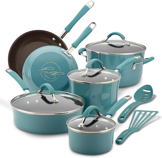 Rachael Ray Cucina Nonstick Cookware Pots and Pans Set, 12 Piece, Agave Blue by RachaelRayKitchenware