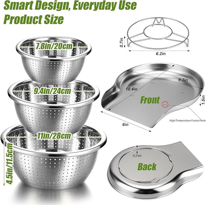 Palksky Stainless Steel Colander Set with Self-Draining Base, 3 Sizes Colanders & Food Strainers for Pasta, Rice, Fruits & Veggies, Metal Colander with Draining Plate for Sink or Countertop - Image 6