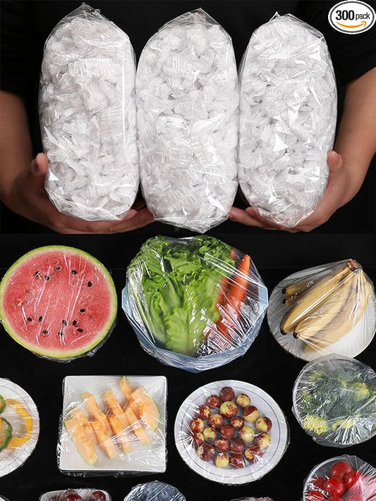 300PCS Elastic Food Covers Fresh Keeping Bags Disposable Stretchable Bowl Covers Universal Kitchen Wrap Seal Bags for Food Storage Bread Proofing and Outdoor Picnics, Adjustable Household Plastic Wrap by SAOYOAS