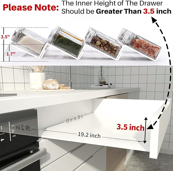 MIUKAA Clear Acrylic Spice Drawer Organizer, 4 Tier- 2 Set Expandable From 13" to 26" Drawer Seasoning Organizer, Kitchen Spice Rack Tray for Drawer/Countertop (Jars not included) - Image 7