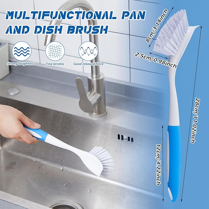 Hsei 10 Pcs Blue Kitchen Scrub Dish Brush Bulk with 11 Inch Anti Slip Handle Cleaning Dish Scrubber with Stiff Bristles Washing Scrub Brushes for Housekeeping for Pots and Pans, Kitchen Sink - Image 2