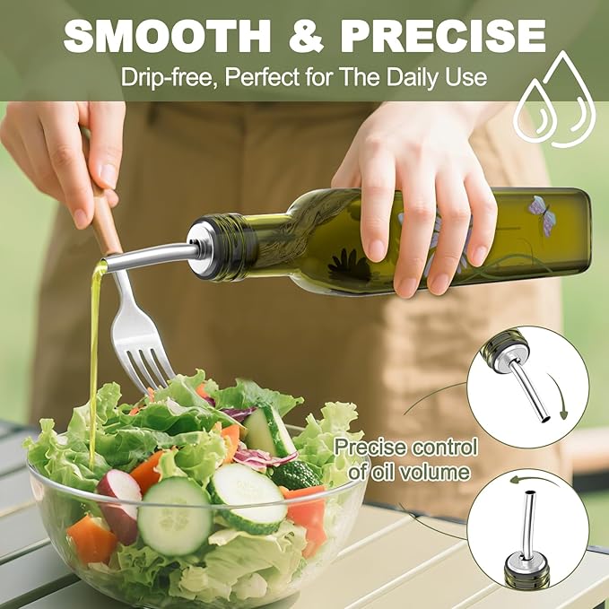 COOLMI Oil and Vinegar Dispenser Set - 17oz/500ML Premium Glass Olive Oil Dispenser Bottles for Kitchen, Oil Dispenser for Kitchen(Daisy) - Image 3