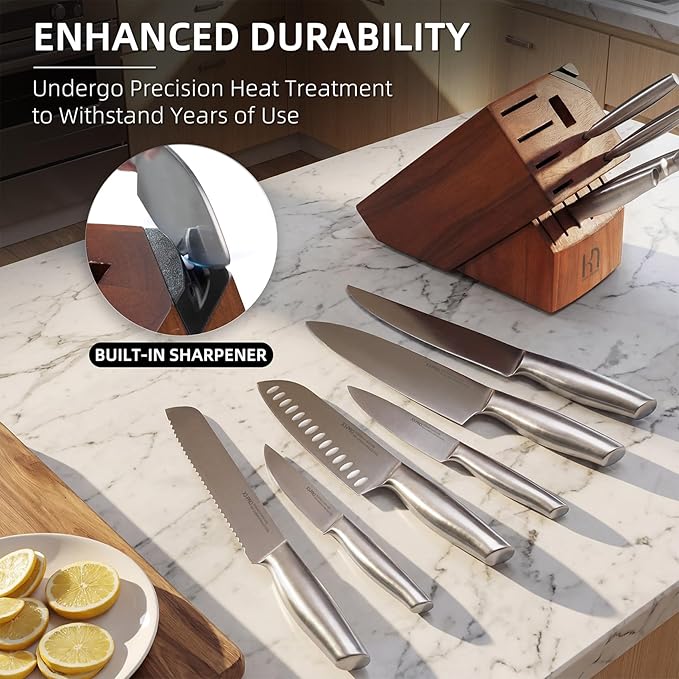 KnifeSaga Kitchen Knife Set 14 Piece Premium Japanese High Carbon Stainless Steel Knife Block Sets with Built-in Sharpener, Razor Sharp Knives Set for Kitchen, Quality Acacia Wood Block Knife Set - Image 5