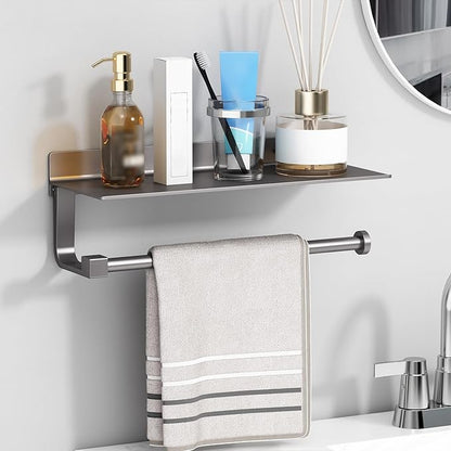 Danpoo Kitchen Paper Towel Holder with Shelf Wall Mount, Adhesive Hand Towel Holder for Bathroom, Matte Grey - Image 3