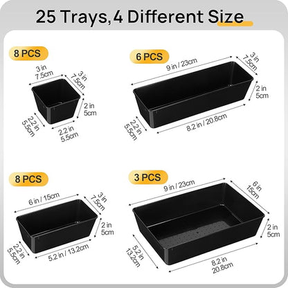 Vtopmart 25 PCS Office Desk Drawer Organizers Set, 4-Size Versatile Plastic Drawer Organizer Trays, Storage Bins for Desk Accessories Office Organizers and Storage, Bathroom, Makeup, Vanity, Black - Image 7