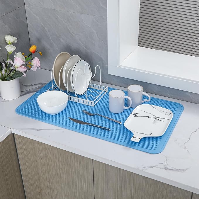 MicoYang Silicone Dish Drying Mat for Multiple Usage,Easy clean,Eco-friendly,Heat-resistant Silicone Mat for Kitchen Counter or Sink,Refrigerator or Drawer Liner Light Blue 3XL 28 inches x 18 inches - Image 7