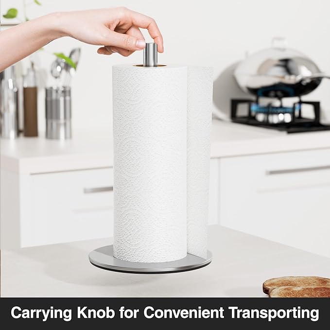 Silver Paper Towel Holder Free-Standing, Premium Stainless Steel Paper Rolls Organizer, Classic Fashion Kitchen Roll Dispenser - Image 3