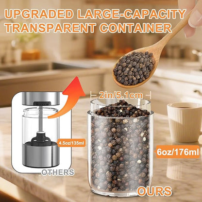Gravity Electric Salt and Pepper Grinder Set Rechargeable, External Adjustable Coarseness, Automatic Salt and Pepper Shakers Mill with LED Light, 6oz/176ml Large Capacity, House Warming Gifts (2 Pack)