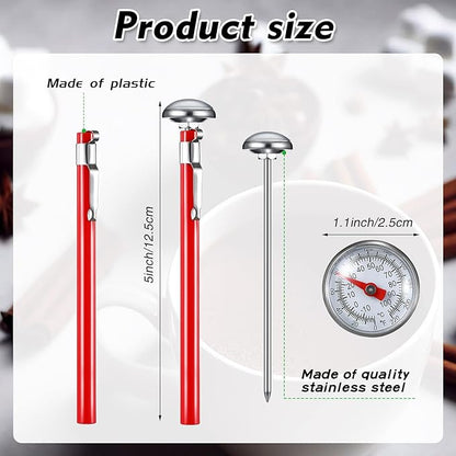 Xuhal 12 Pcs Stainless Steel Kitchen Thermometer with 5 Inch Long Stem 1 Inch Dial Thermometer Milk Frothing Food for Oven Probe Meat Grill BBQ Cooking Chocolate Water (Red) - Image 2