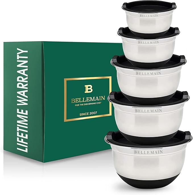 Bellemain Stainless Steel Non-Slip Mixing Bowls with Lids (5 Piece, Silver/Black) - Image 8