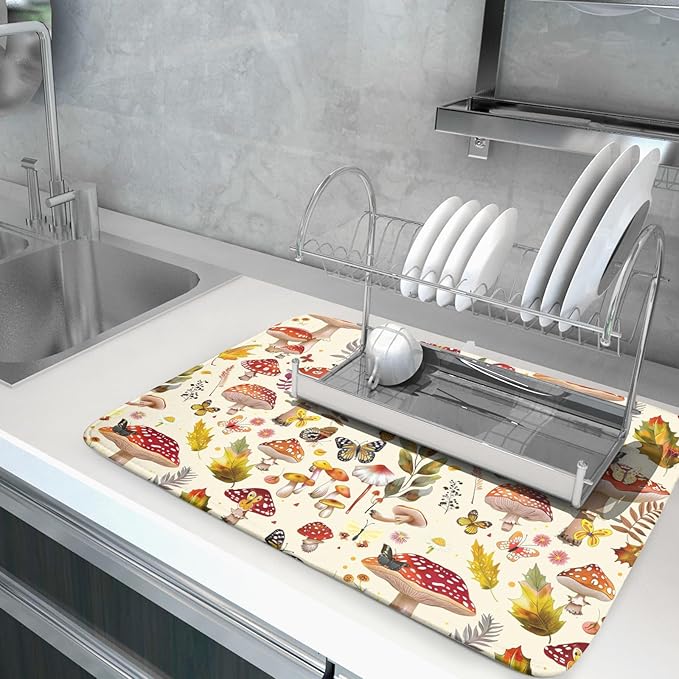 Magic Mushroom Dish Drying Mats Botanical Decorative Absorbent Drying Pad Microfiber Kitchen Sink Rack Mats 18 X 24 Inch - Image 5