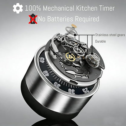 Kitchen Magnetic Visual Cooking Mechanical Timer with Loud Alarm, No Batteries Required, Stainless Steel, Countdown 60 Minute Wind Up Timer for Study, Chef, Teacher, Office (White with Bracket)