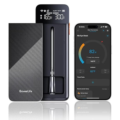 GoveeLife Smart Wireless Meat Thermometer with Bluetooth WiFi Ultra Range, Digital Oven Thermometer with Accuracy ±1.8°F, Charge Magnetic Base, Alarm, Kitchen Tools Suitable for BBQ, Grill, Smoker by GoveeLife
