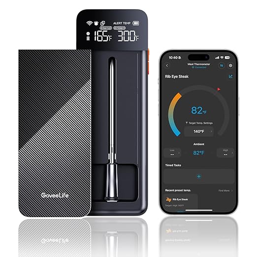 GoveeLife Smart Wireless Meat Thermometer with Bluetooth WiFi Ultra Range, Digital Oven Thermometer with Accuracy ±1.8°F, Charge Magnetic Base, Alarm, Kitchen Tools Suitable for BBQ, Grill, Smoker by GoveeLife