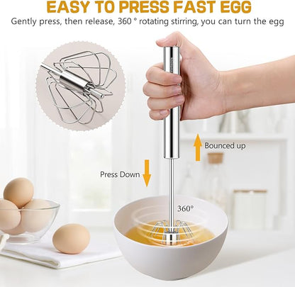 NileHome Stainless Steel Whisk Set 8" 10" Hand Blender + 12" Semi-Automatic Rotary Kitchen Whisk Kitchen Wisk Wire Whisks for Cooking, Whisking, Blending, Beating, Stirring- 3 Pack... - Image 3