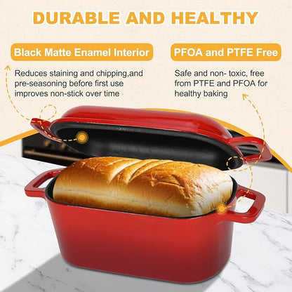 3.6QT Oval Enameled Cast Iron Dutch Oven, Sourdough Bread Baking Pan with Lid