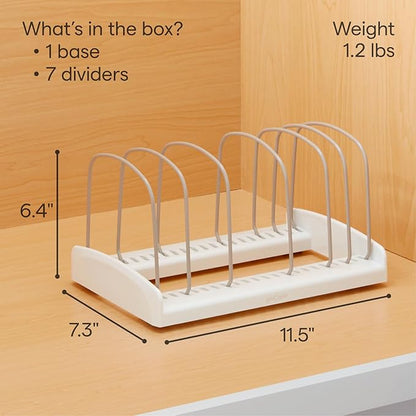 YouCopia StoreMore Bakeware Rack with Tall Steel Wires, Adjustable Pan and Lid Organizer, Classic Edition – White, Alloy Steel & Plastic, 11.5”W x 7.3”D x 6.4”H, Customizable Shelf - Image 4