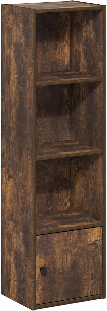 Furinno LUDER Book Shelf, 4-Tier Bookshelf with Open Shelf, Standing Bookcase with 1 Door Cabinet, 9.3 x 12 x 41.8, for Organization and Storage, for Living Room, Bedroom, Home Office, Amber Pine - Image 6