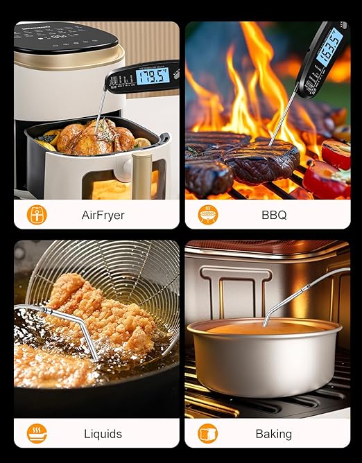 Instant Read Meat Thermometer Digital with Dual Probe, Food Thermometer for Cooking & Grilling, Large Backlit & Calibration, Grill Thermometer for Outside/Kitchen/Oven//Smoker/BBQ/Baking, Black - Image 4