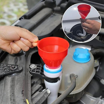 3 Pack Automotive Oil Funnel Set, Wide Mouth Fuel Funnels with Flexible Long Neck, Detachable Spout & Filter for Gas, Water, Coolant, Engine Oil