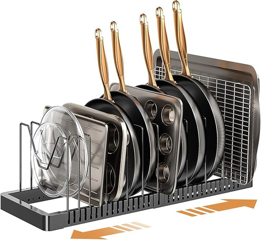 PanPanPal Pots and Pans Organizer under Cabinet, Expandable Pot Lid Organizer Holder with 12 Adjustable Compartment, Pan Organizers inside Cabinet for Lids, Bakeware, Kitchen Storage Pot Rack, Black by PanPanPal