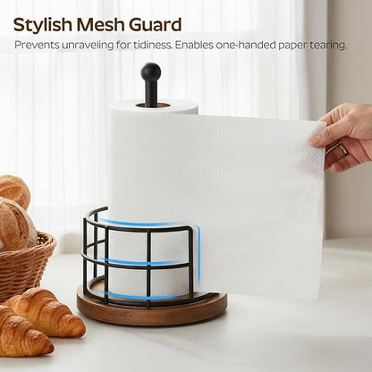 YATINEY Paper Towel Holder, Kitchen Paper Towel Holder for Countertop, Paper Towel Stand with Wooden Base, Freestanding Kitchen Roll Holder, for Standard Size Rolls, Rustic Brown CJ05BR