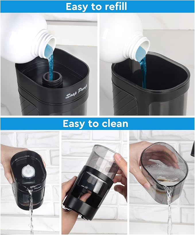 Kitchen Dish Soap Dispenser with Sponge Holder, 3-in-1 Countertop Dishwashing Soap Pump Dispenser Set for Kitchen Sink, Useful Kitchen Gadgets - Black - Image 5