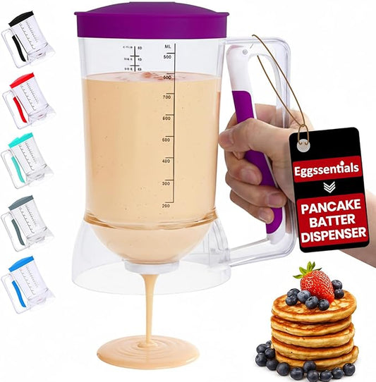 Eggssentials – Batter Dispenser Mess-Free, Squeeze Handle, Cupcakes, Waffles & More – Durable, Easy-Pour Pancake Dispenser Bottle for Smooth Baking